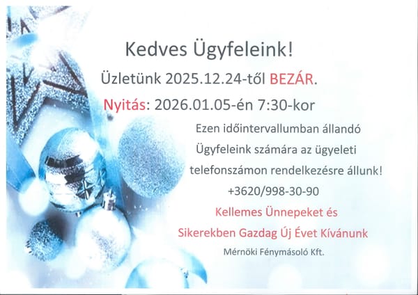2025 Ünnepi nyitvatartás